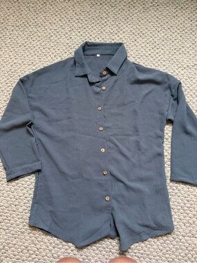 Women’s Slate Blue Button-Up Shirt